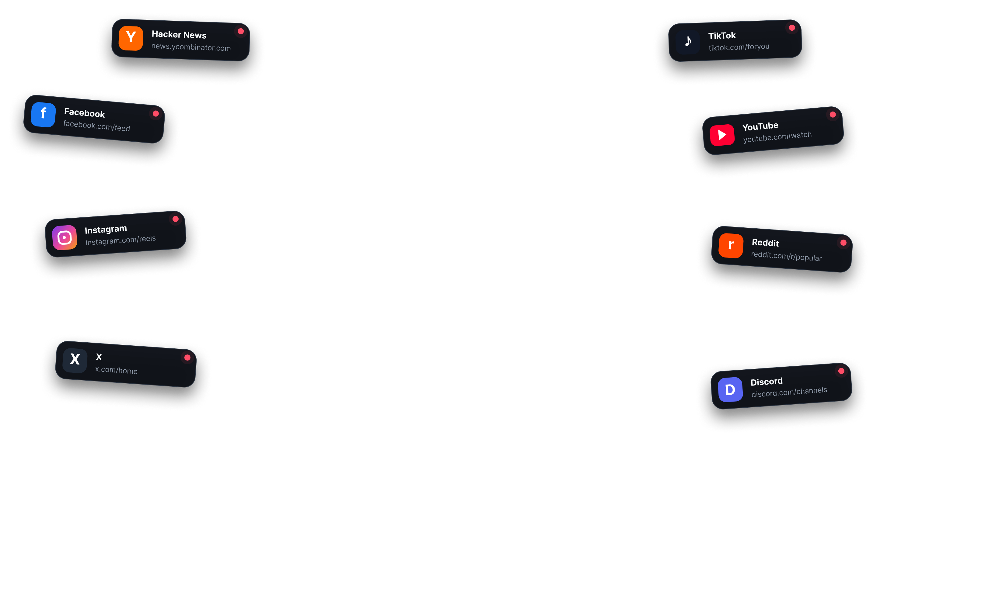 Notifications from distracting apps including Hacker News, TikTok, Facebook, YouTube, Instagram, Reddit, X, and Discord