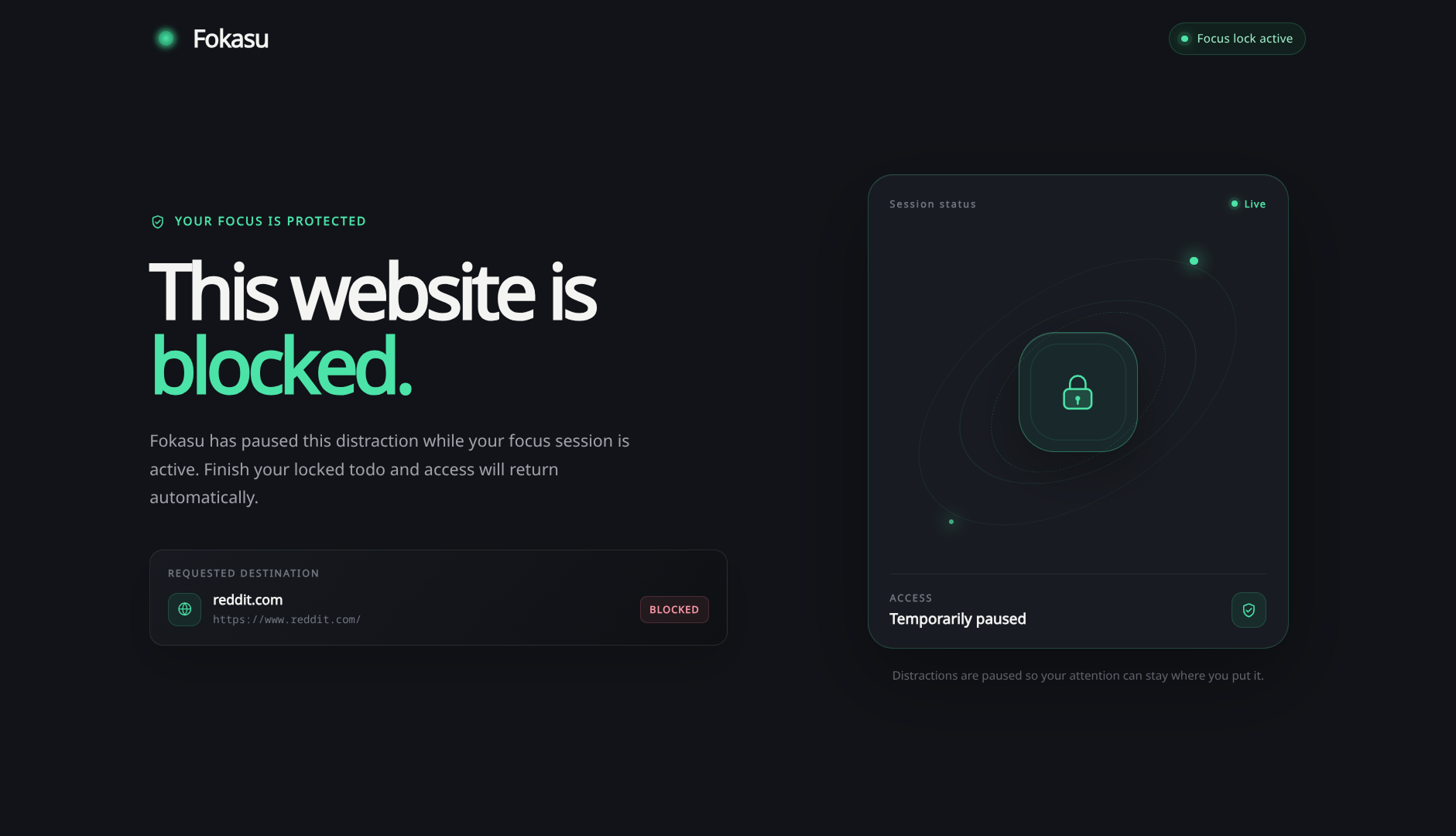 Blocked site page shown when a blocked site is opened