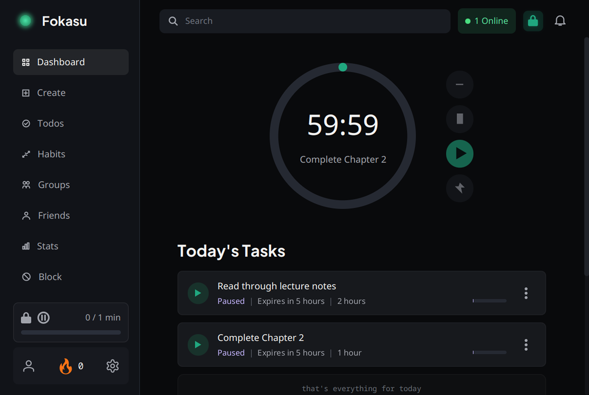 Active focus lock with its progress bar highlighted in the sidebar