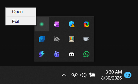Fokasu application tray menu with Exit selected